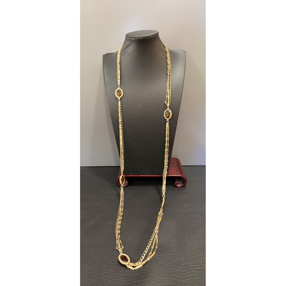 Necklace Vintage Signed Emmons 40" Gold Tone Station Link Opera Necklace Layer